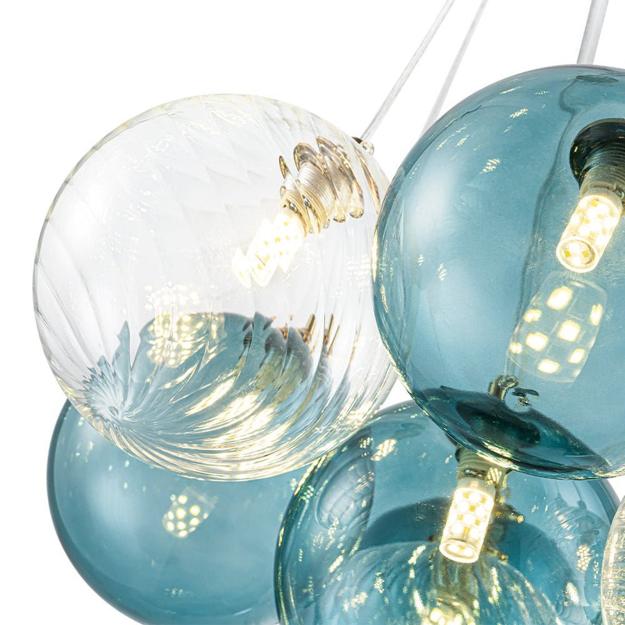 LightFixturesUSA - Art Deco Blue Hue Cluster Glass Globe Bubble Chandelier - Chandelier - 16 - Lt - 
