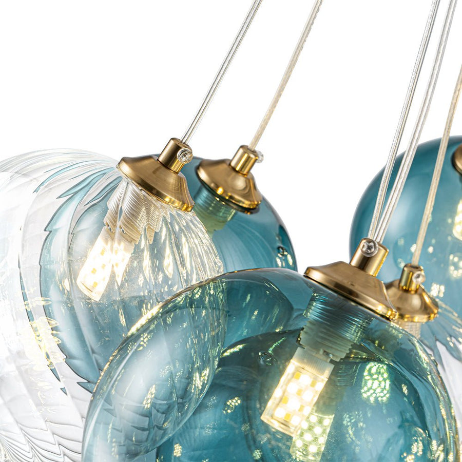 LightFixturesUSA - Art Deco Blue Hue Cluster Glass Globe Bubble Chandelier - Chandelier - 16 - Lt - 