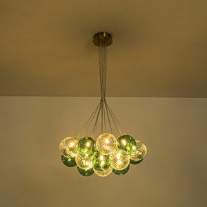 LightFixturesUSA - Art Deco Blue Hue Cluster Glass Globe Bubble Chandelier - Chandelier - Green Hue - 