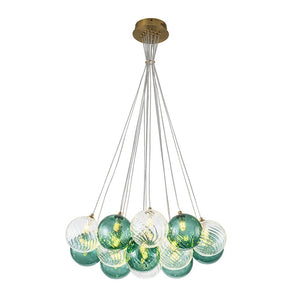 LightFixturesUSA - Art Deco Blue Hue Cluster Glass Globe Bubble Chandelier - Chandelier - Green Hue - 