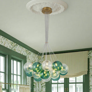 LightFixturesUSA - Art Deco Blue Hue Cluster Glass Globe Bubble Chandelier - Chandelier - Green Hue - 