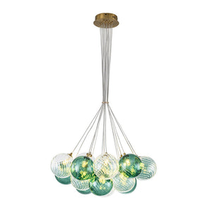 LightFixturesUSA - Art Deco Blue Hue Cluster Glass Globe Bubble Chandelier - Chandelier - Green Hue - 