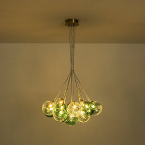 LightFixturesUSA - Art Deco Blue Hue Cluster Glass Globe Bubble Chandelier - Chandelier - Green Hue - 