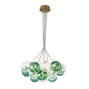 LightFixturesUSA - Art Deco Blue Hue Cluster Glass Globe Bubble Chandelier - Chandelier - Green Hue - 