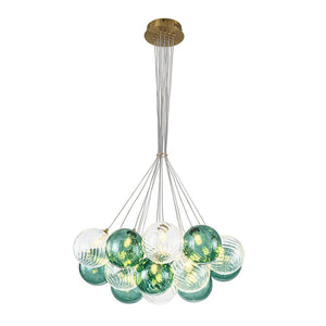 LightFixturesUSA - Art Deco Blue Hue Cluster Glass Globe Bubble Chandelier - Chandelier - Green Hue - 