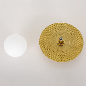 LightFixturesUSA-Art Deco Brass 1-Light Opal Glass Globe Semi Flush Mount-Ceiling Light-Brass-