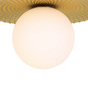LightFixturesUSA-Art Deco Brass 1-Light Opal Glass Globe Semi Flush Mount-Ceiling Light-Brass-