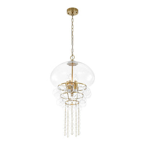 LightFixturesUSA - Art Deco Brass Tiered Clear Glass Jellyfish Style Chandelier - Chandelier - Brass - 