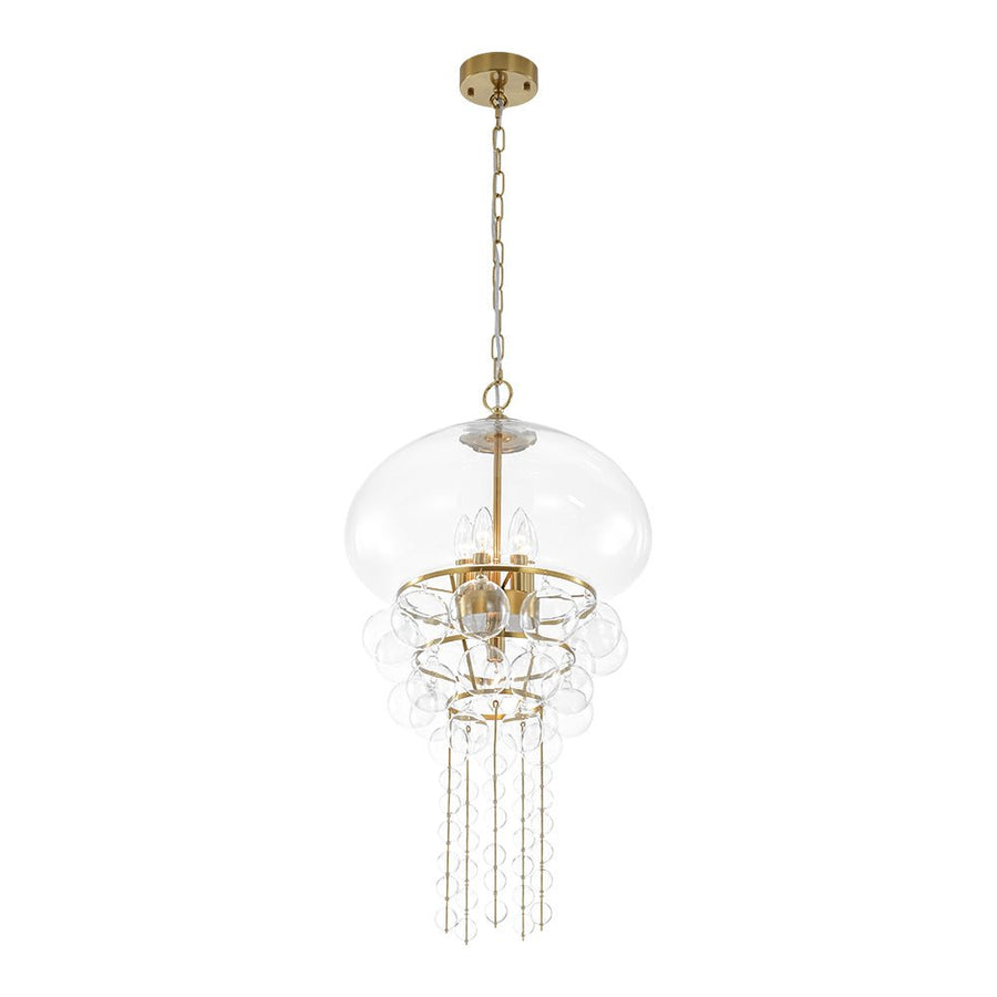LightFixturesUSA - Art Deco Brass Tiered Clear Glass Jellyfish Style Chandelier - Chandelier - Brass - 