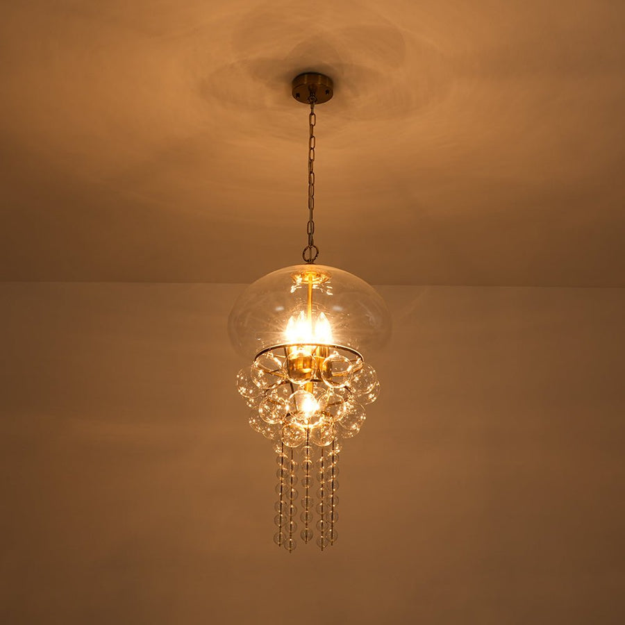 LightFixturesUSA - Art Deco Brass Tiered Clear Glass Jellyfish Style Chandelier - Chandelier - Brass - 