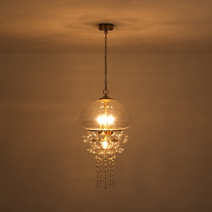 LightFixturesUSA - Art Deco Brass Tiered Clear Glass Jellyfish Style Chandelier - Chandelier - Brass - 