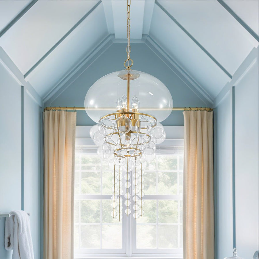 LightFixturesUSA - Art Deco Brass Tiered Clear Glass Jellyfish Style Chandelier - Chandelier - Brass - 