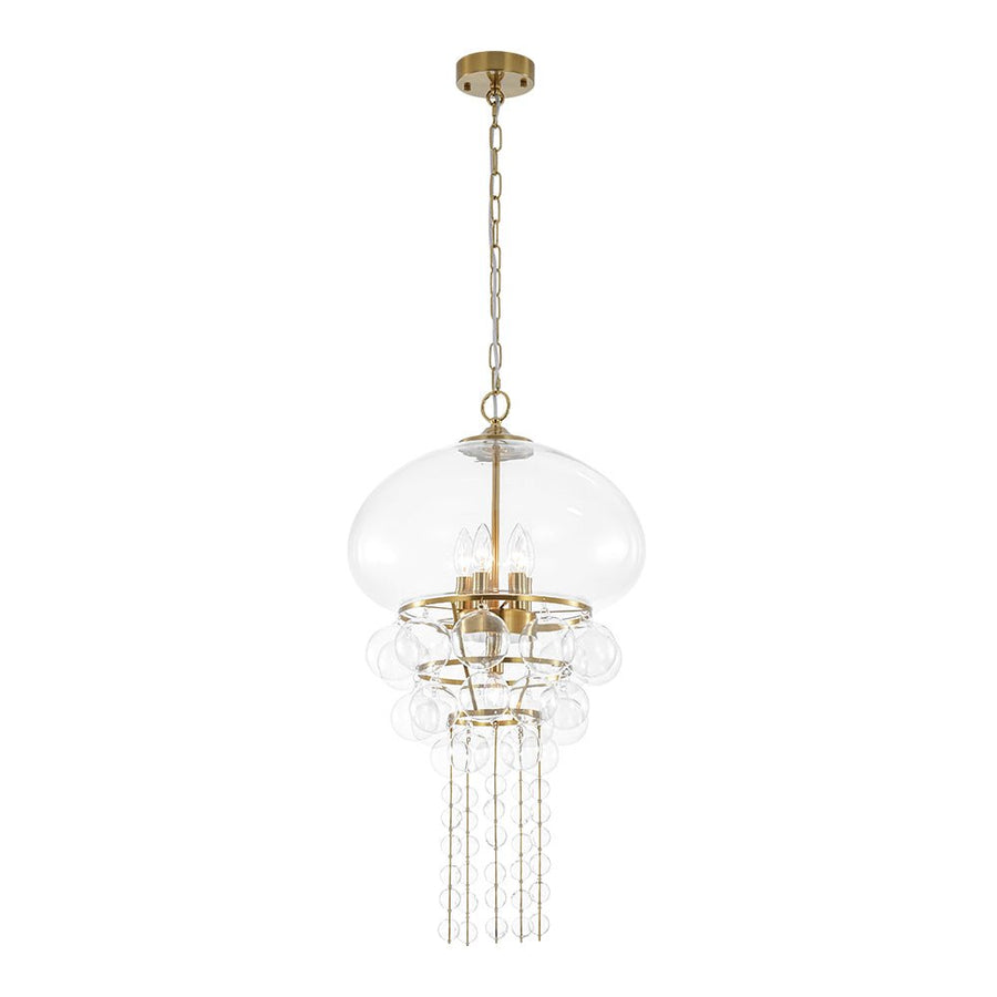 LightFixturesUSA - Art Deco Brass Tiered Clear Glass Jellyfish Style Chandelier - Chandelier - Brass - 