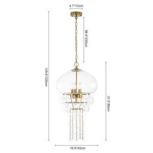 LightFixturesUSA - Art Deco Brass Tiered Clear Glass Jellyfish Style Chandelier - Chandelier - Brass - 