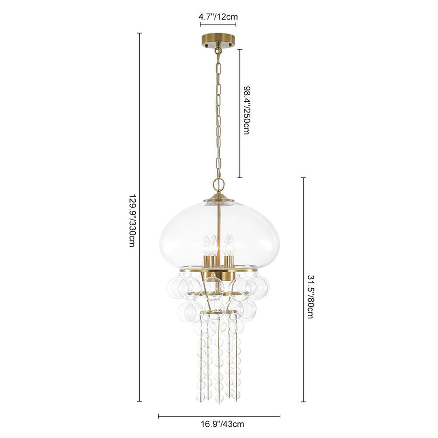 LightFixturesUSA - Art Deco Brass Tiered Clear Glass Jellyfish Style Chandelier - Chandelier - Brass - 
