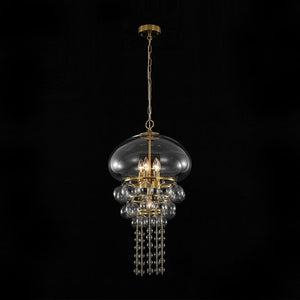 LightFixturesUSA - Art Deco Brass Tiered Clear Glass Jellyfish Style Chandelier - Chandelier - Brass - 