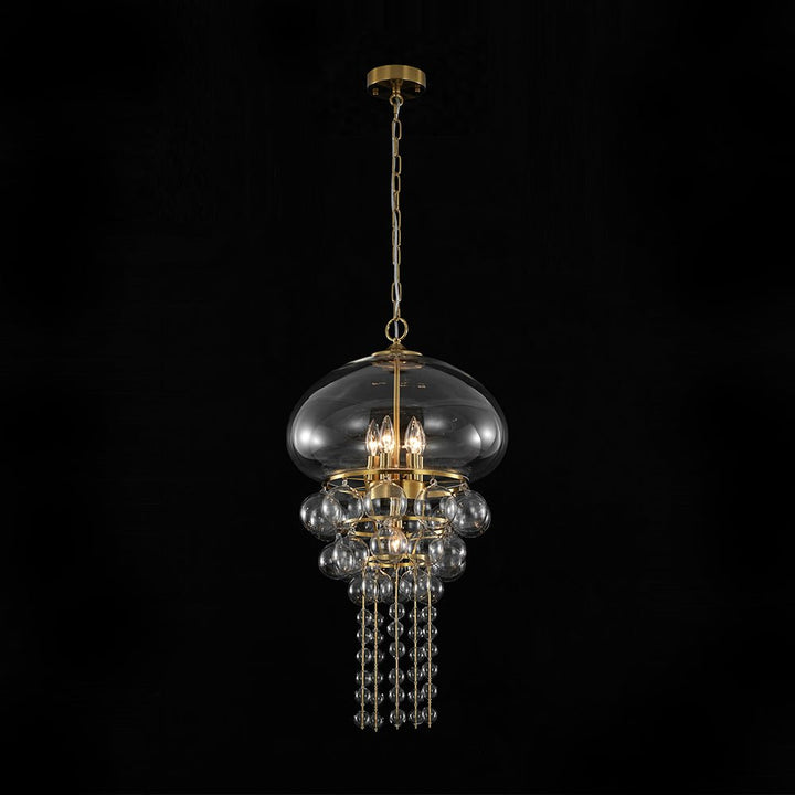 LightFixturesUSA - Art Deco Brass Tiered Clear Glass Jellyfish Style Chandelier - Chandelier - Brass - 