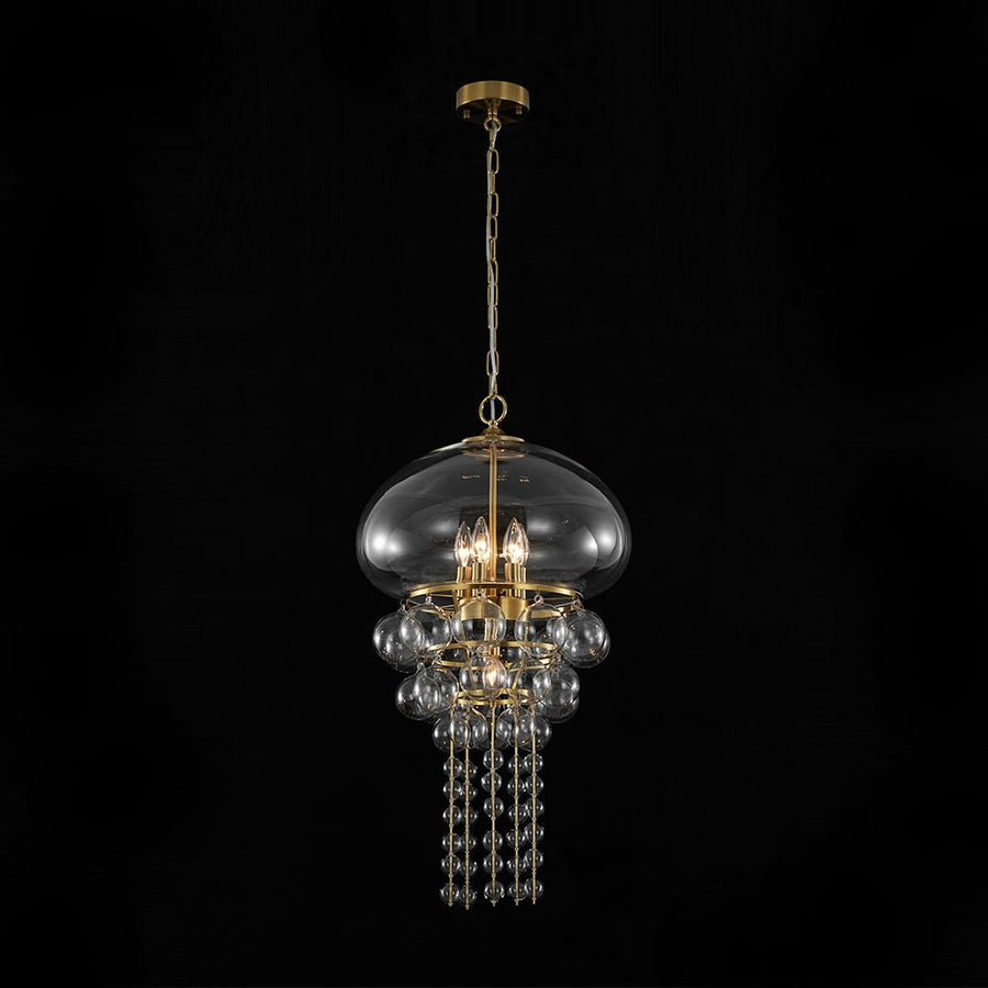 LightFixturesUSA - Art Deco Brass Tiered Clear Glass Jellyfish Style Chandelier - Chandelier - Brass - 
