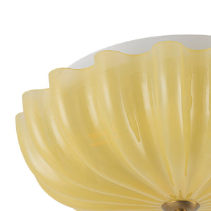 LightFixturesUSA-Art Deco Canary Yellow Glass Pleated Flower Semi Flush Mount-Ceiling Light-13.8 in-