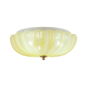 LightFixturesUSA-Art Deco Canary Yellow Glass Pleated Flower Semi Flush Mount-Ceiling Light-13.8 in-