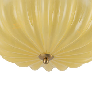 LightFixturesUSA-Art Deco Canary Yellow Glass Pleated Flower Semi Flush Mount-Ceiling Light-13.8 in-