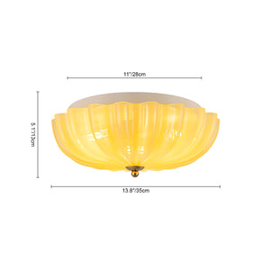 LightFixturesUSA-Art Deco Canary Yellow Glass Pleated Flower Semi Flush Mount-Ceiling Light-13.8 in-
