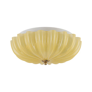 LightFixturesUSA-Art Deco Canary Yellow Glass Pleated Flower Semi Flush Mount-Ceiling Light-13.8 in-
