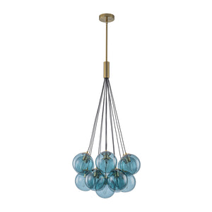 LightFixturesUSA-Art Deco Cluster Blue Tinted Glass Globe Bubble Chandelier-Chandelier-13-Lt-