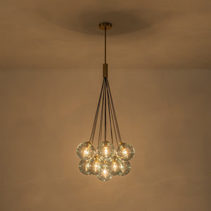 LightFixturesUSA-Art Deco Cluster Blue Tinted Glass Globe Bubble Chandelier-Chandelier-13-Lt-