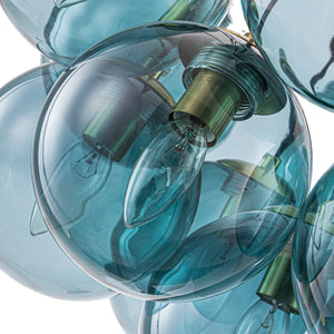 LightFixturesUSA-Art Deco Cluster Blue Tinted Glass Globe Bubble Chandelier-Chandelier-13-Lt-