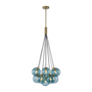 LightFixturesUSA-Art Deco Cluster Blue Tinted Glass Globe Bubble Chandelier-Chandelier-13-Lt-