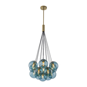 LightFixturesUSA-Art Deco Cluster Blue Tinted Glass Globe Bubble Chandelier-Chandelier-13-Lt-