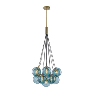 LightFixturesUSA-Art Deco Cluster Blue Tinted Glass Globe Bubble Chandelier-Chandelier-13-Lt-