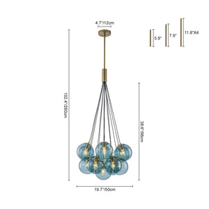 LightFixturesUSA-Art Deco Cluster Blue Tinted Glass Globe Bubble Chandelier-Chandelier-13-Lt-