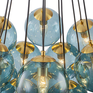 LightFixturesUSA-Art Deco Cluster Blue Tinted Glass Globe Bubble Chandelier-Chandelier-13-Lt-