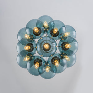 LightFixturesUSA-Art Deco Cluster Blue Tinted Glass Globe Bubble Chandelier-Chandelier-13-Lt-