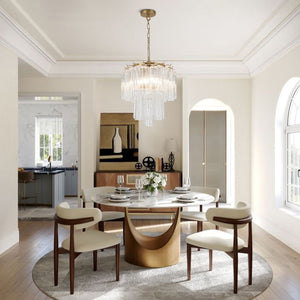 LightFixturesUSA - Art Deco Cluster Glass Textured Tube Round Tiered Chandelier - Chandelier - Brass - 