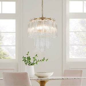LightFixturesUSA - Art Deco Cluster Glass Textured Tube Round Tiered Chandelier - Chandelier - Brass - 