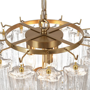LightFixturesUSA - Art Deco Cluster Glass Textured Tube Round Tiered Chandelier - Chandelier - Brass - 