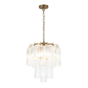 LightFixturesUSA - Art Deco Cluster Glass Textured Tube Round Tiered Chandelier - Chandelier - Brass - 