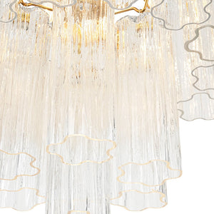 LightFixturesUSA - Art Deco Cluster Glass Textured Tube Round Tiered Chandelier - Chandelier - Brass - 