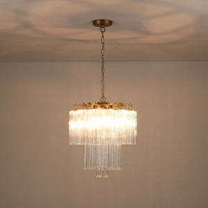 LightFixturesUSA - Art Deco Cluster Glass Textured Tube Round Tiered Chandelier - Chandelier - Brass - 