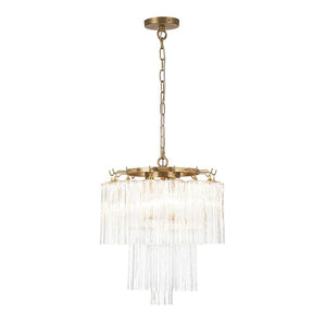 LightFixturesUSA - Art Deco Cluster Glass Textured Tube Round Tiered Chandelier - Chandelier - Brass - 
