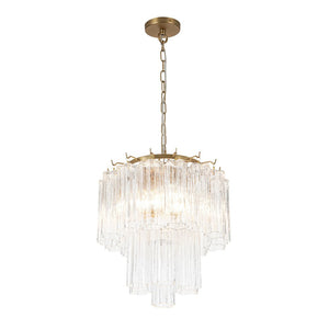 LightFixturesUSA - Art Deco Cluster Glass Textured Tube Round Tiered Chandelier - Chandelier - Brass - 