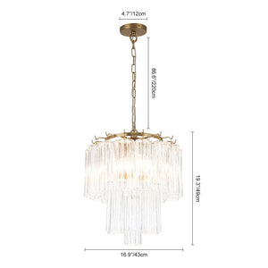 LightFixturesUSA - Art Deco Cluster Glass Textured Tube Round Tiered Chandelier - Chandelier - Brass - 