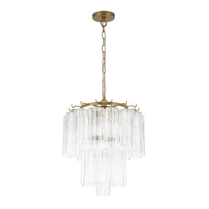 LightFixturesUSA - Art Deco Cluster Glass Textured Tube Round Tiered Chandelier - Chandelier - Brass - 