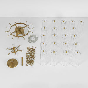 LightFixturesUSA - Art Deco Cluster Glass Textured Tube Round Tiered Chandelier - Chandelier - Brass - 