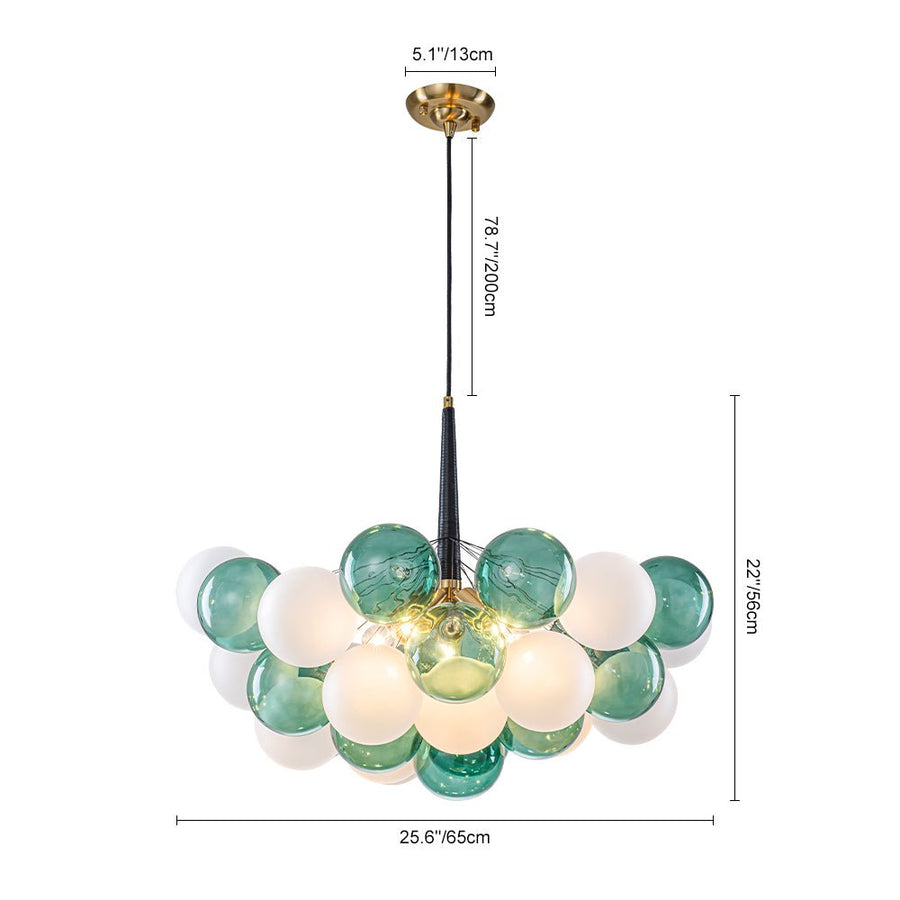 LightFixturesUSA - Art Deco Cluster Green Frosted White Glass Bubble Chandelier - Chandelier - Green + White - 