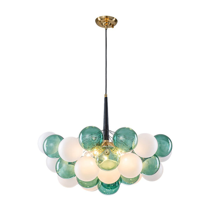 LightFixturesUSA - Art Deco Cluster Green Frosted White Glass Bubble Chandelier - Chandelier - Green + White - 
