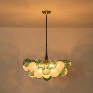 LightFixturesUSA - Art Deco Cluster Green Frosted White Glass Bubble Chandelier - Chandelier - Green + White - 